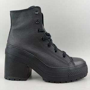Converse Chuck 70 De Luxe Heel Leather Boots Women Size 7.5 Black Platform NEW